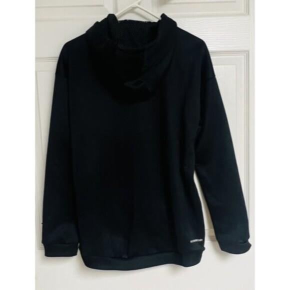 Adidas Men Hoodie Small Black Logo Spellout Aeroready Fleece Pullover GUC - Picture 2 of 9